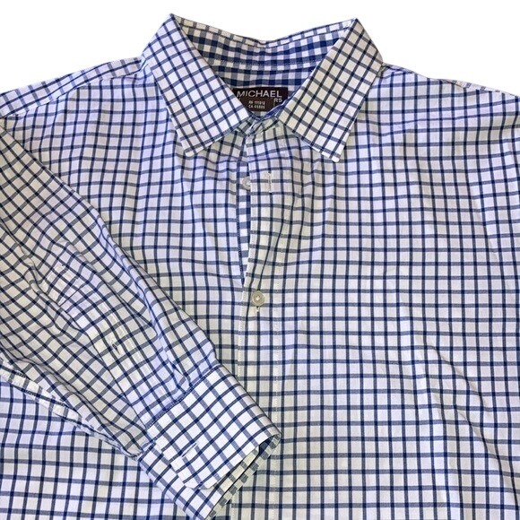 Michael Kors Tailored Fit Button Down Shirt Men's Large Blue‎ White Check Cotton - Picture 1 of 7